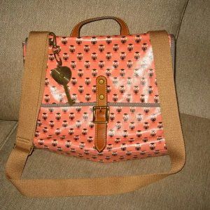 ❤️FOSSIL CROSSBODY Owl Theme Errand Bag Top Handle / Crossbody Purse +Key Fob
